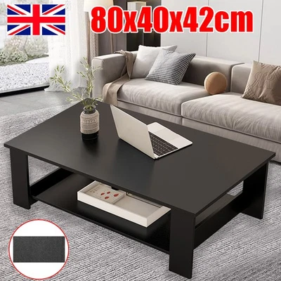 Modern Coffee Table Living Room Tea Side End Desk With Lower Storage Shelf Black - Image 1 of 4