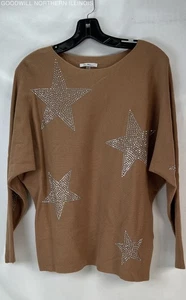 Vila Milano Pullover Glitzer Stern silber metallic Nieten hellbraun gerippt Dolmanärmel Gr.M - Bild 1 von 5