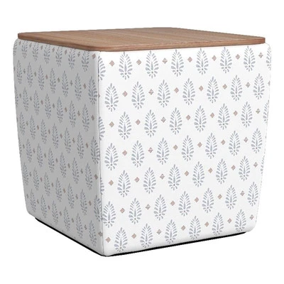 HomePop 19" Transitional Fabric Storage Ottoman with Wood Top in Cream/Sage - Image 1 of 4