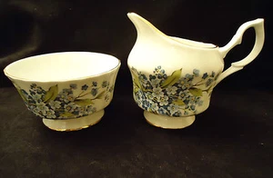 BLUEBIRD CHINA MADE IN CANADA FORGET ME NOTS PATTERN SUGAR AND CREAMER @LOOK@ - Picture 1 of 8