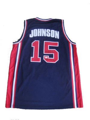 Larry Johnson Signed USA GOLD MEDAL Olympic BLUE Jersey JSA - Image 1 of 4