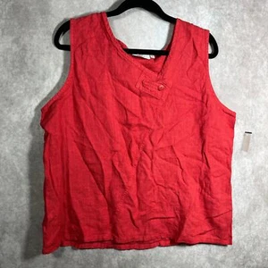 Hot Cotton Linen Tank Top Womens Large Red Sleeveless Asymmetric V-Neck NEW - Picture 1 of 9