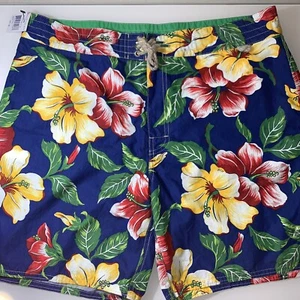 NWT RRL POLO RALPH LAUREN Navy FLORAL MENS 36 BOARD SWIM SHORTS TRUNKS - Picture 1 of 9