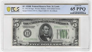 1928B $5 Federal Reserve Note St. Louis Fr#1952-H DGS Gem 65 PPQ - Picture 1 of 2