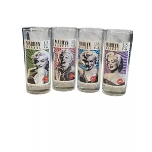 Marilyn Monroe US Postage Stamp Tall Tumbler Highball Glass Vandor Set of 4 - Picture 1 of 12