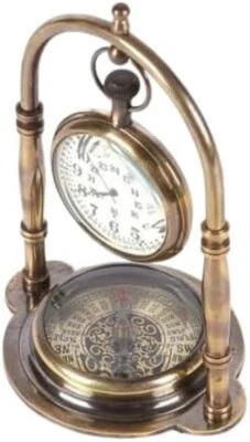 Reloj de mesa vintage de latón con brújula uso como oficinas y escuelas analógico digital Foto 1 de 4