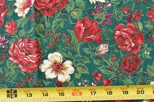 22" Long, Vintage, Christmas Floral on Green Cotton, Cranston/Messmore, P3463 - Picture 1 of 7