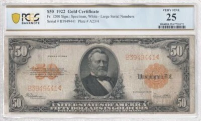 1922 $50 Gold Gold Certificates PCGS 25  FR 1200 - Image 1 of 2