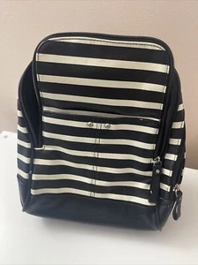 Merona Black and White Striped Backpack Tote Bag with Pockets - Picture 1 of 7