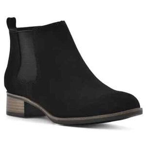 White Mountain Women's Suede Leather Side Zip Ankle Bootie Sz 8 Black - Picture 1 of 5