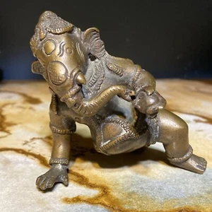 Vintage Brass Ganesh Crawling Baby Hinduism God Lord Figurine Statue Ganesha - Picture 1 of 7