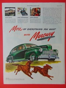 1946 Green MERCURY Sedan Running Dogs art print ad - Picture 1 of 1