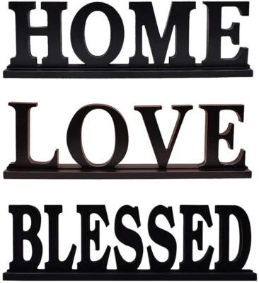 Rustic Wood Home Sign for Home Decor Set of 3, Decorative Wooden Cutout Word Dec - Image 1 of 4