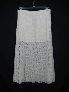 ZARA Women's Large Cream Ivory Large Midi Skirt Guipure Lace Layered Long Zip - Picture 1 of 6