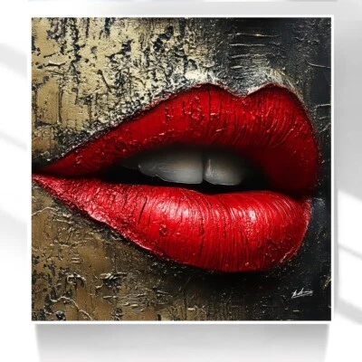 Leinwand Bild Erotische Rote Lippen Metall Optik Wandbilder XXL Wohnzimmer 7443A - Bild 1 von 4
