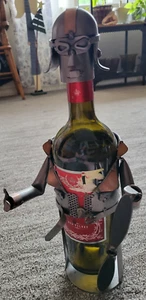 H&K Steel Sculpture Wine Bottle Holder Figure Metal Pilot - Picture 1 of 2