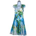 Summers Fashion Womens Size M Blue White Sun Dress Empire Waist Tropical Floral