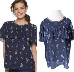 Juicy Couture dunkelblau Rüschen Top XXL neu ohne Etikett Blumen Chiffon romantisch - Bild 1 von 7