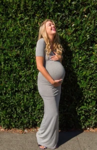 NOM UMSTANDSMODE SCHWANGERSCHAFT HEIDI MAXI LANGES STRICKKLEID ANTHRAZIT GESTREIFT SMALL 4-6 - Bild 1 von 4