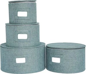Grey Twill Hard Shell tm Four Round China Plates Storage Container With Secure - Picture 1 of 1