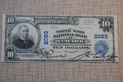 1902 $10 North Ward OF Newark NJ National Bank #2083  -  National Bank Note Cover