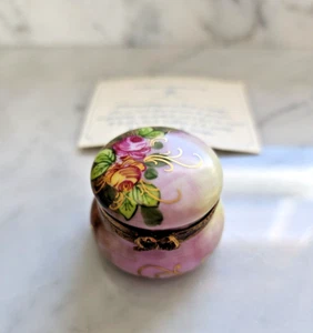 Girard Ribierre GR Limoges Peint Main Porcelain Limoges Pink Flower Trinket Box - Picture 1 of 7