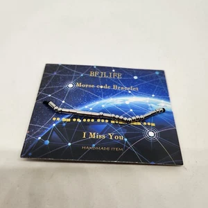 I Miss You Bracelet Morse Code Silver Black Adjustable - Picture 1 of 4