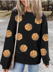 Black Sequin Women’s Basketball Cotton Blend Sweatshirt Size Medium - Picture 1 of 3