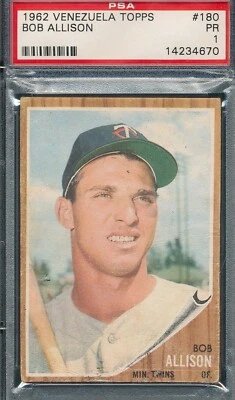 VENEZUELAN BOB ALLISON 1962 VENEZUELA TOPPS #180 GRADED PSA 1 POOR CREASED TPHLC - Image 1 of 4