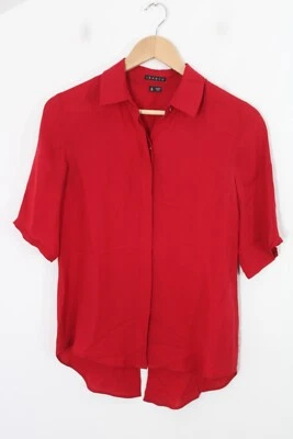 Blusa Theory P Petite vermelha seda orelha manga curta botão frontal - Imagem 1 de 4