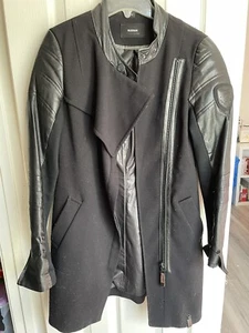 Rudsak Designer Black Raven Asymmetrical Leather Trim Black Coat Jacket Small - Picture 1 of 9