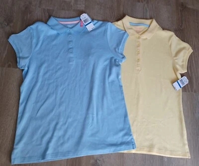 全新带标签 批量 2 Nautica 校服 女孩 蓝色/黄色 Polo 衫 短袖 尺寸 XL — 第 1/4 张图片