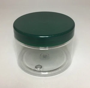 Empty 150ml Clear Plastic Jar With Green Plastic Screw On Lid. Quality Jar & Lid - Picture 1 of 1