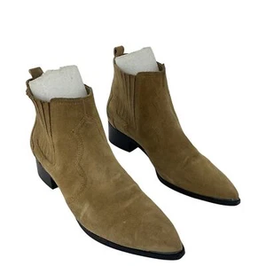 Marc Fisher Tan Suede Block Heel Western Ankle Boots Women's Size 7.5 Preowned - Picture 1 of 10