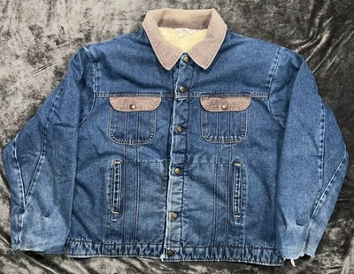 Key Imperial Sherpa Lined Denim Jacket Men’s 46 Vintage Distressed Workwear - Image 1 of 4