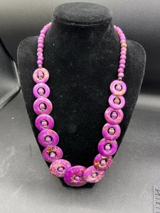 Pink Magenta Gemstone Statement Necklace Agate? Jasper? Heavy Cold Artisan - Picture 1 of 6