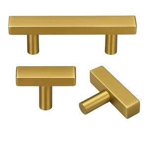 Brushed Brass T Bar Cabinet Drawer Pulls Set 18 | Satin Gold Hardware New - Picture 1 of 8