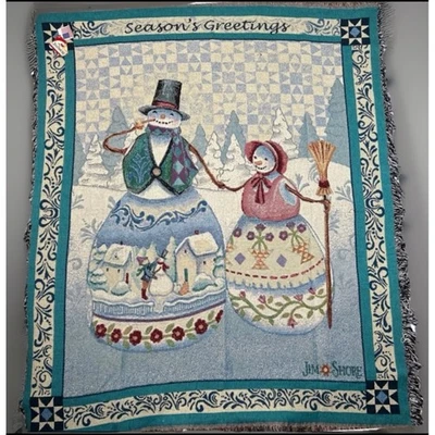 Jim Shore Tapestry Throw Blanket Season's Greetings Snowman Family Christmas NWT - Image 1 of 4