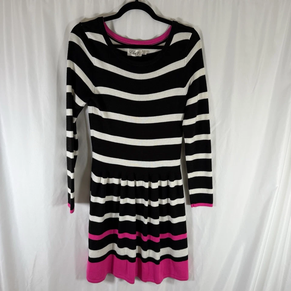 Vestido Suéter Para Mujer Eliza J Mediano Negro Blanco Rayas Cuello Redondo Manga Larga Foto 1 de 4
