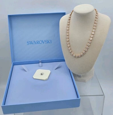 NUEVO EN CAJA Collar Tenis Swarovski Una Angelic Corte Redondo Blanco Rosa Chapado en Tono Foto 1 de 4