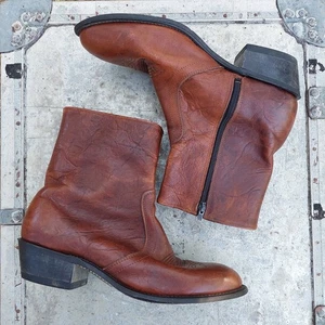Hombres Union Made UFCW Botines Talla 9.5 EE Cuero Marrón Western Cremallera Vaquero - Imagen 1 de 14