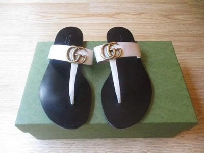$680 Gucci Doble GG Marmont T Correa Tanga Sin Cordones Sandalias Crema 36.5 EE. UU. 6.5 NUEVO Foto 1 de 4