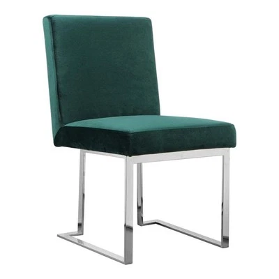 Silla lateral Pemberly Row 18,5" terciopelo y metal acero en verde (juego de 2) Foto 1 de 4
