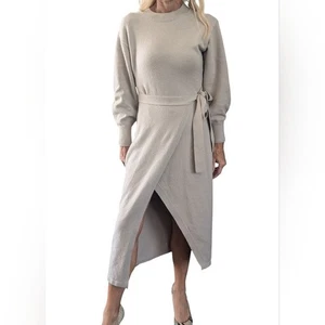 & Other Stories Wool Blend Wrap Sweater Dress Beige Long Sleeve Midi XS - Picture 1 of 11