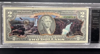 Yellowstone National Park Uncirculated $2 Dollar Bill w/Hard Cover DDDD - Image 1 of 2