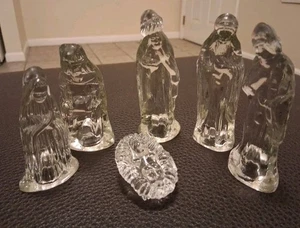 Vtg Nativity Set Crystal Glass Baby Jesus Christmas 3 3/4" 6pcs Complete EUC - Picture 1 of 5