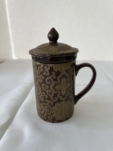 Pottery Barn Chinoise Mugs Coffee Or Tea Cup With Tea Diffuser Brown 6 - Picture 1 of 4