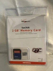 NEW SanDisk 2 GB Memory Card Full Size SD Adapter Verizon Wireless 2 in 1 - Picture 1 of 4