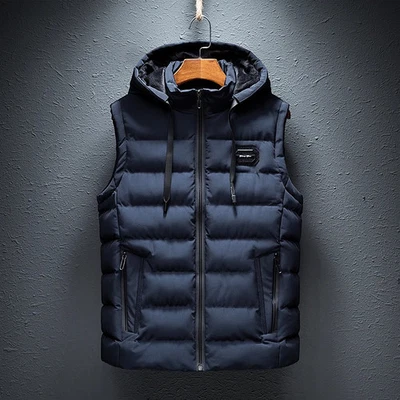 Winter Vests Men's Casual Padded Vest Jacket Outdoor Ski Cold-proof Hooded Vest - Image 1 of 4