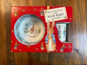 Vintage Wedgewood Peter Rabbit Merry Christmas 3 PCS Set Bowl Cup Plate 1996 - Picture 1 of 14